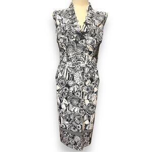 AA Studio Sleeveless Sheath Dress Ruffle Collar Black White Floral 20W